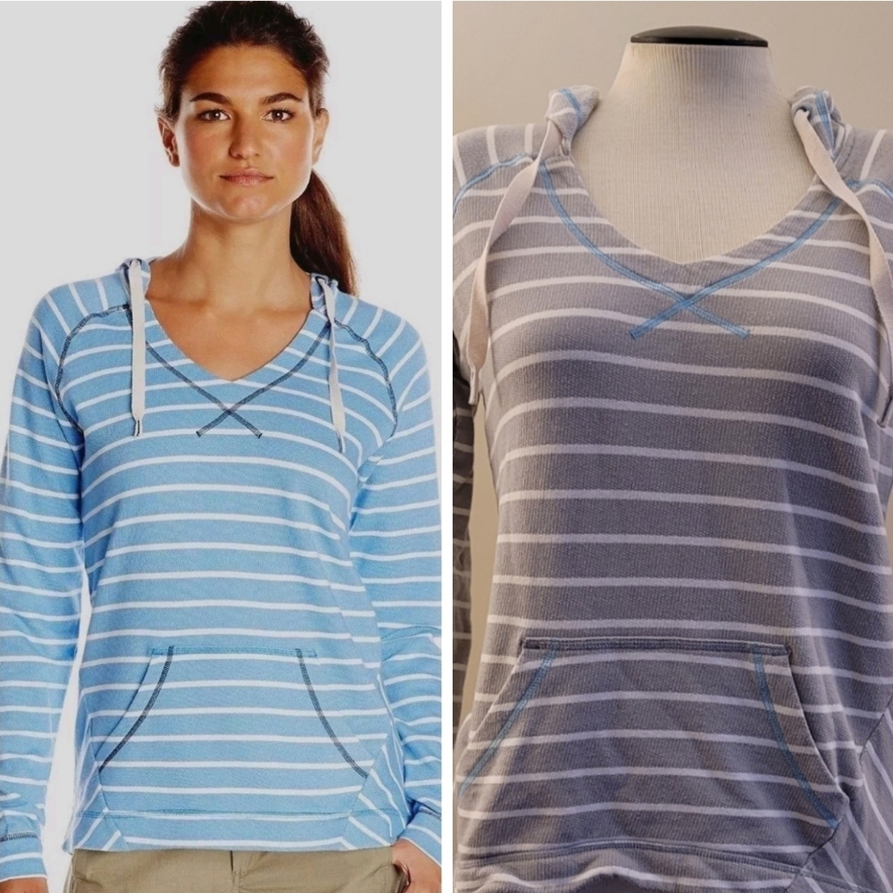 Columbia Gray White Striped Tropic Haven Hoodie Sweatshirt S